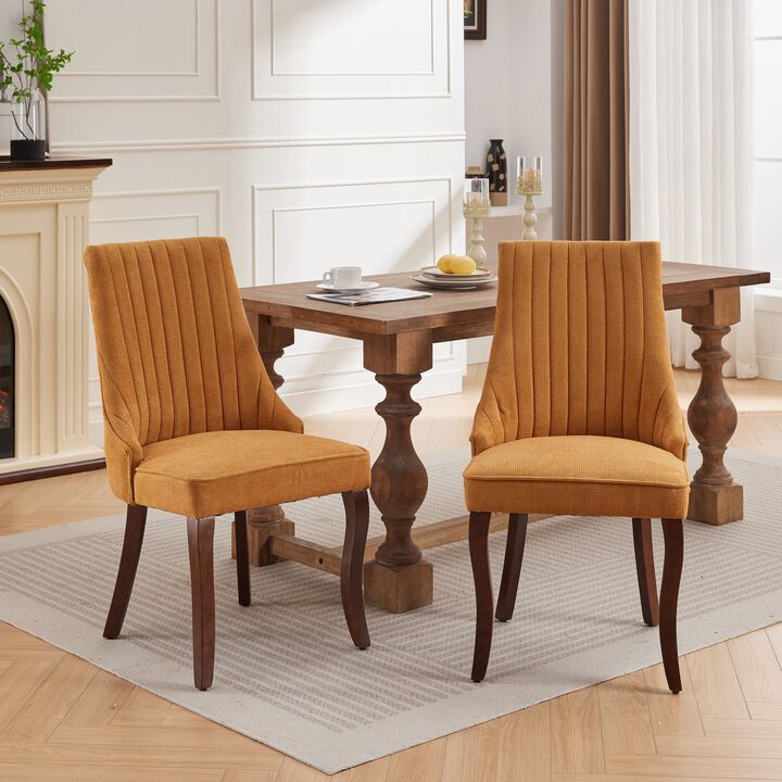 Whisen 2-Piece 25inch Dining Chairs, Rayon Linen Upholstered Channel Tufted with Curved Solid Wood Legs for Kitchen Dining Room