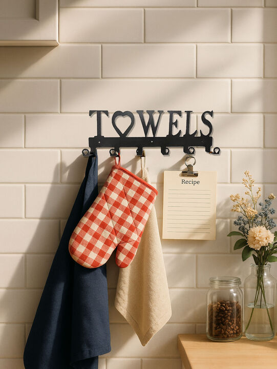 6-Hook Wall-Mounted Towel Rack, Metal Bathroom Storage Organizer