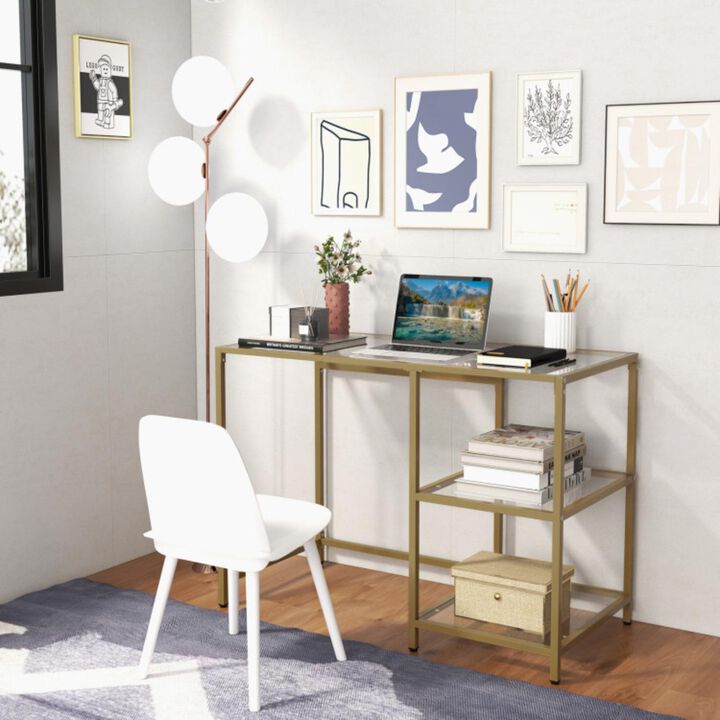 Hivvago Modern Console Table with 2 Open Shelves and Metal Frame