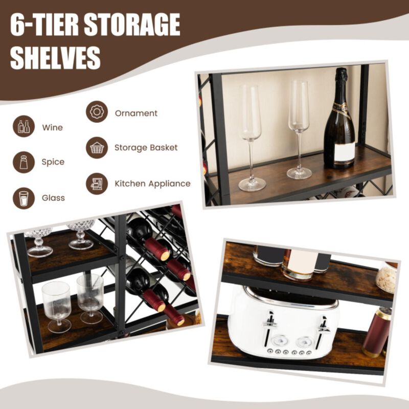 Hivvago Industrial Floor Wine Rack with 3 Rows of Stemware Racks