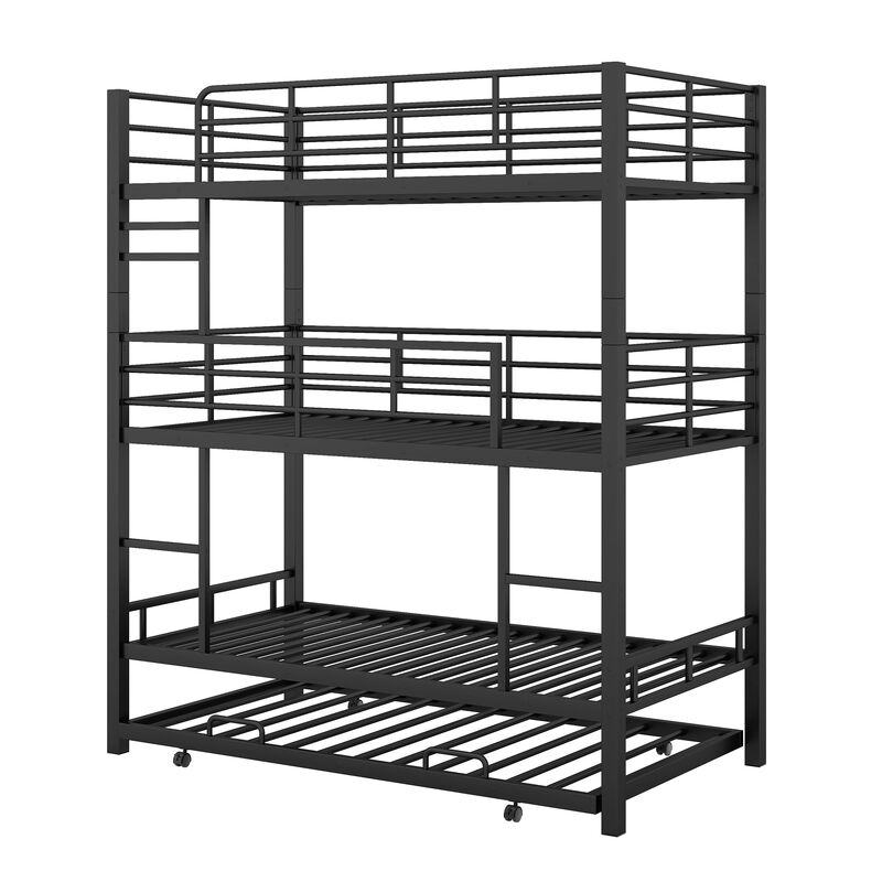 Whisen Metal Twin Size Triple Bunk Bed With Trundle- Black
