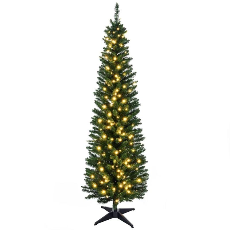 BreeBe 5FT Slim Pre-Lit Pencil Christmas Tree with Warm White LEDs image number 0