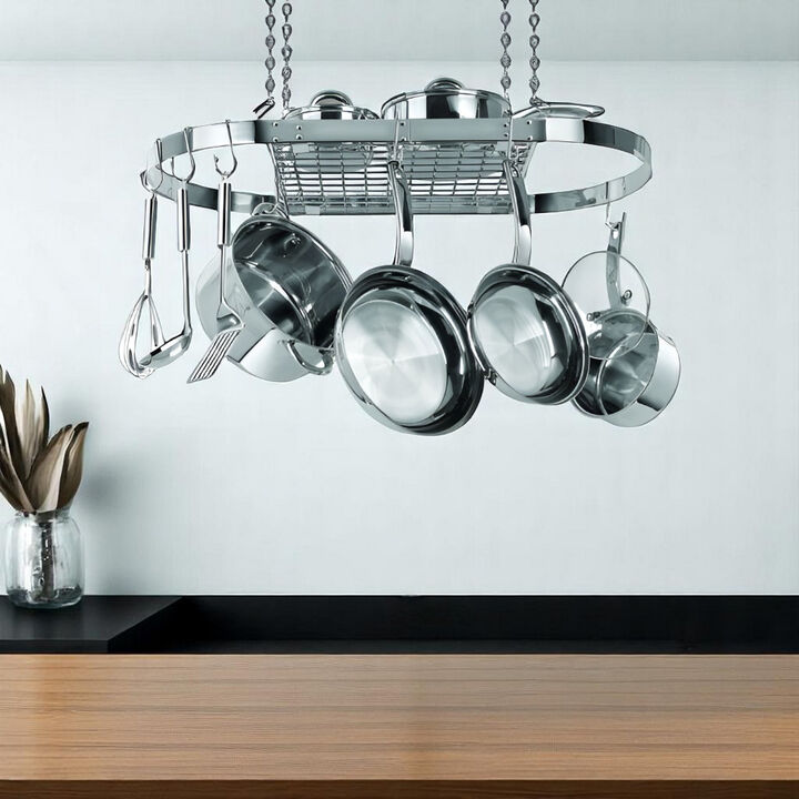 Stainless Steel Oval Pot Rack for Kitchen Cookware & Utensil Storage