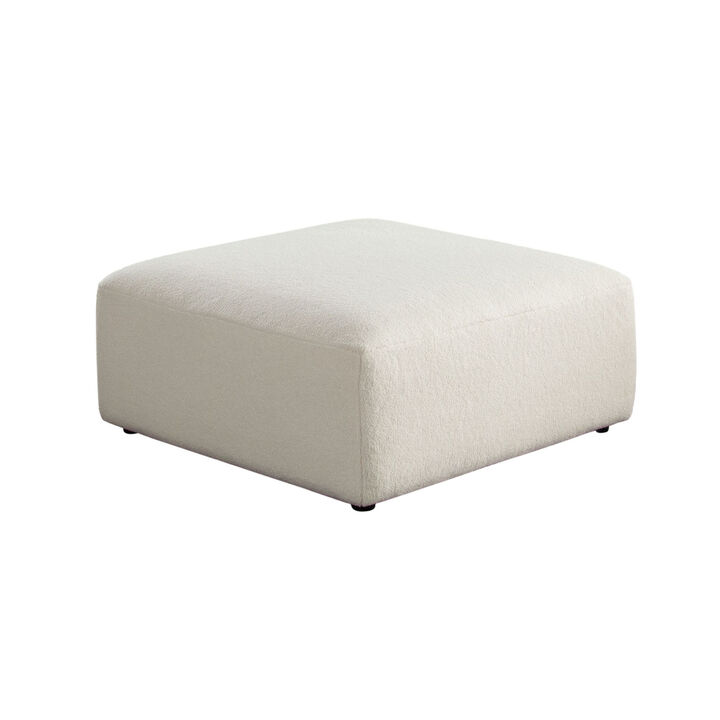 Zey Modular Ottoman, 37 Inch Square, Ivory Sherpa Fabric