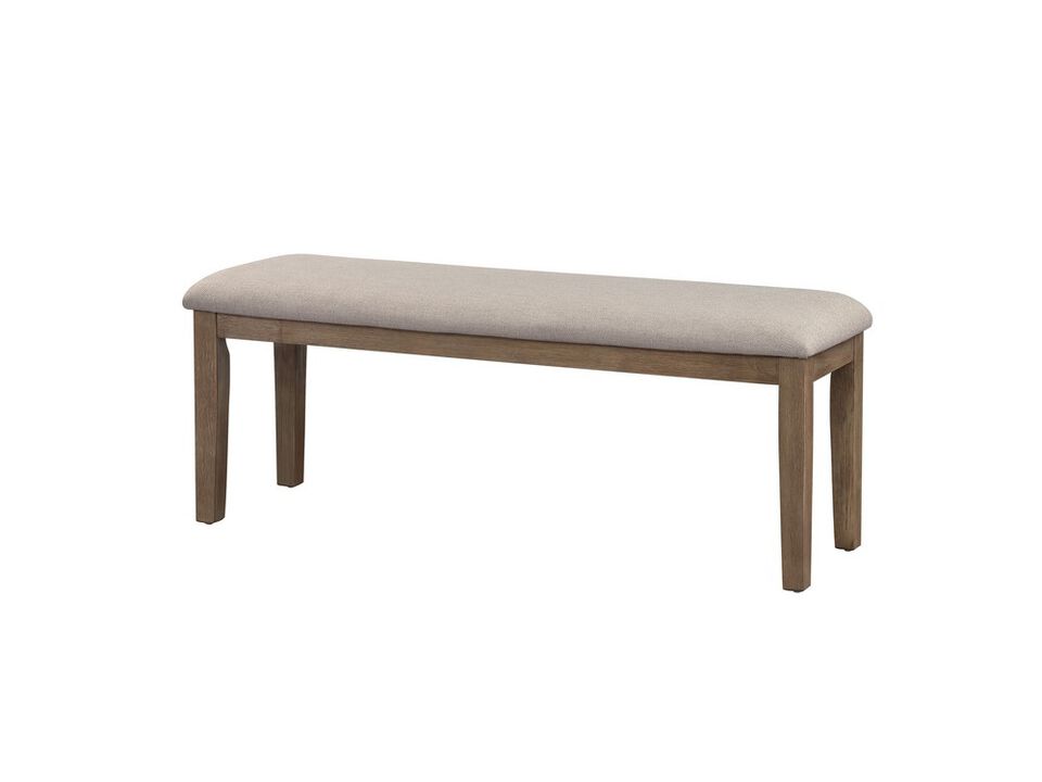 Rectangular Style Wooden Bench with Fabric Upholstered Seat,Brown and Beige - Benzara