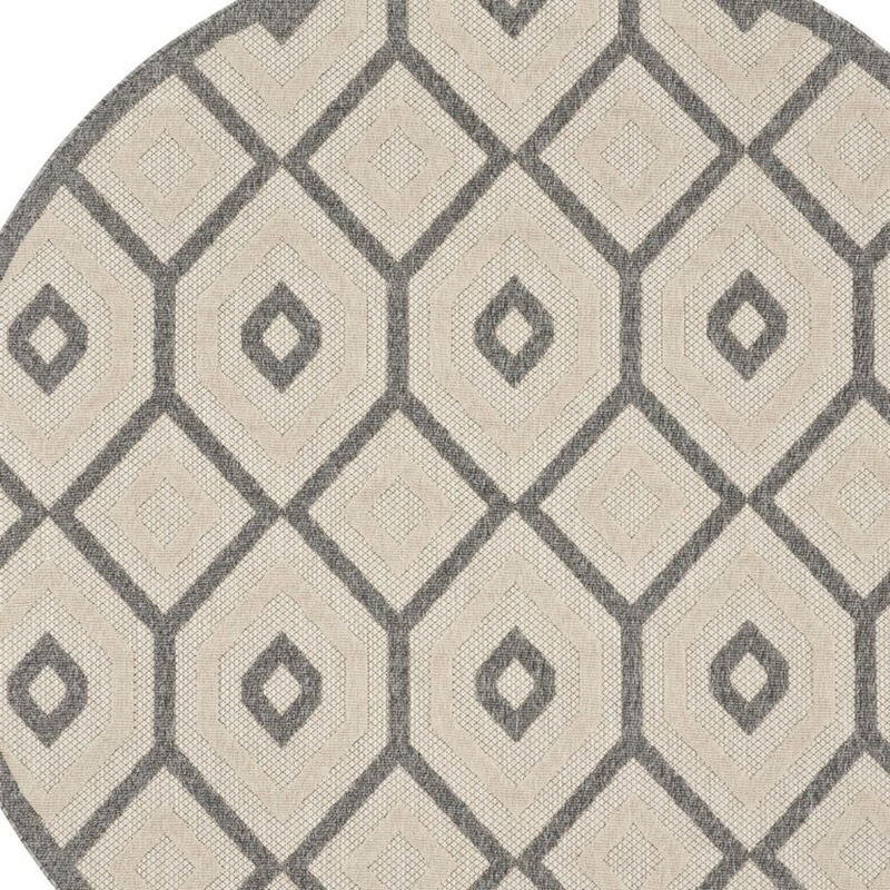 HomeRoots 8' Cream And Gray Round Geometric Indoor Outdoor Area Rug image number 2