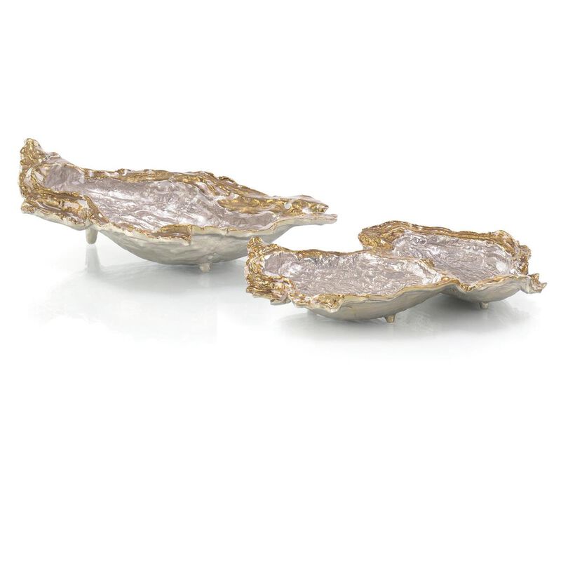 Single Oyster Bowl In Gold And Silver Enamel