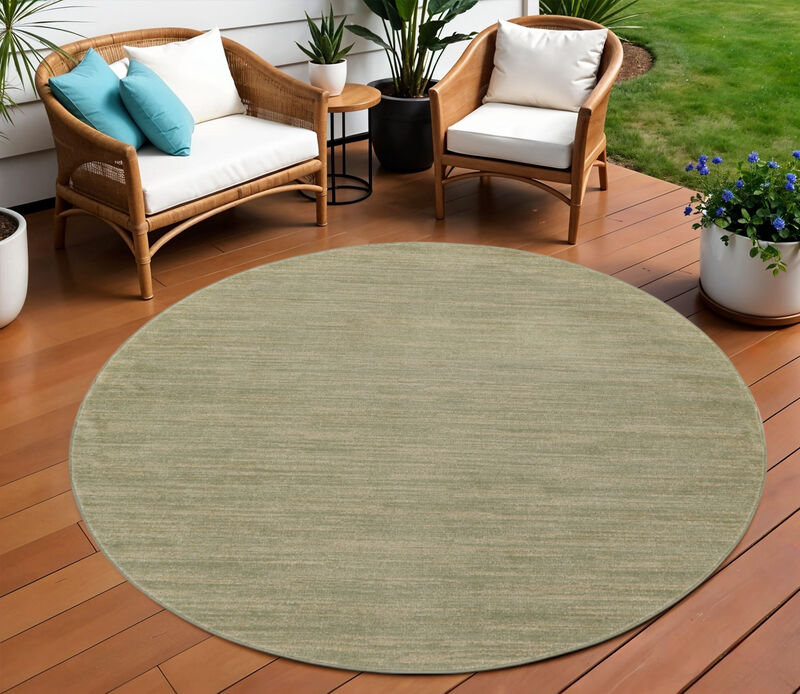 HomeRoots 8' Green And Gold Round Abstract Indoor Outdoor Area Rug image number 1