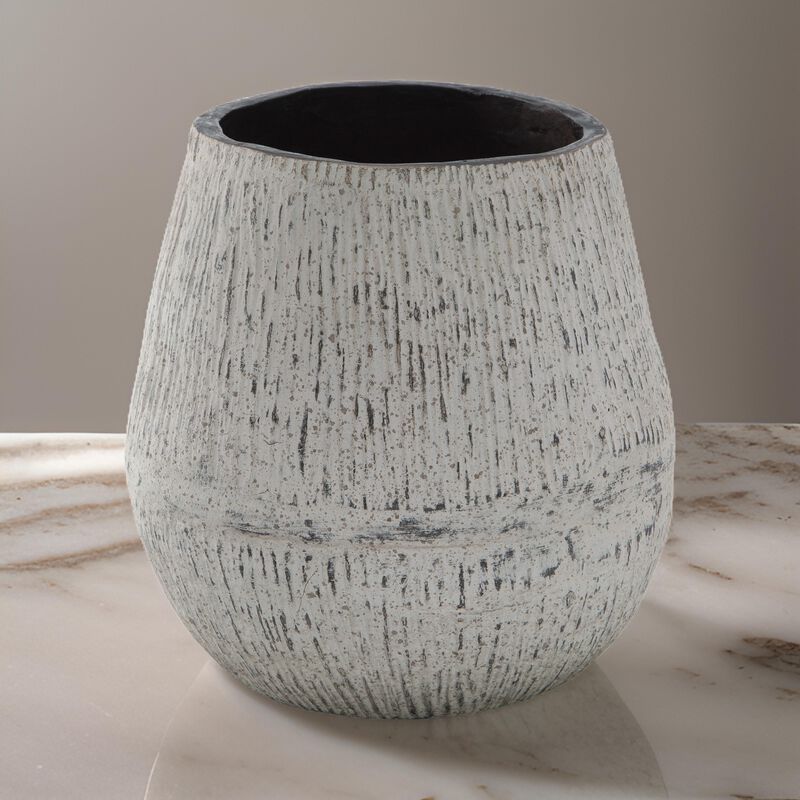 Mony 10 Inch Tabletop Decorative Flower Vase, Home Accessory, White Brown - Benzara