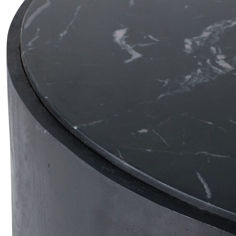 32x17 Marble Inlay Rnd Coffee Table, Blk/wht image number 5