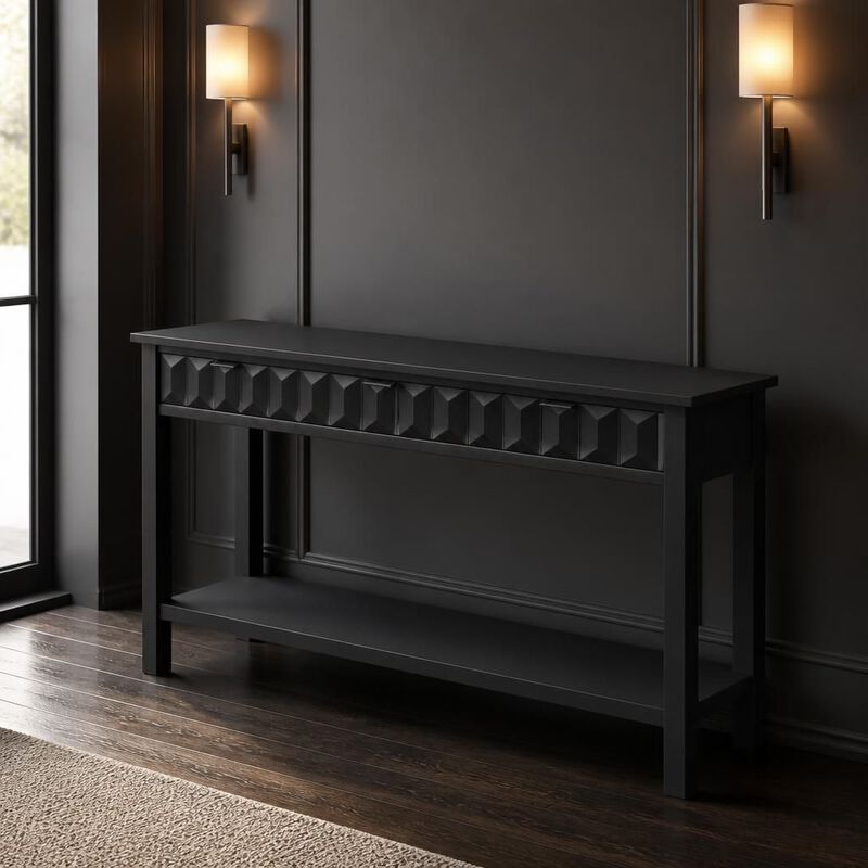 GOODSILO 58.3'' Fir Veneer Entryway Console Table with 3 Honeycomb Drawers Open Bottom Shelf for Living Room Hallway Study Foyer image number 3