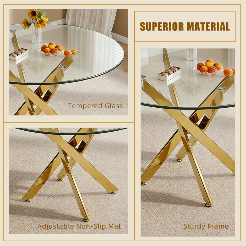 35.43 inches Modern Round Glass Table with Silver Frame image number 4