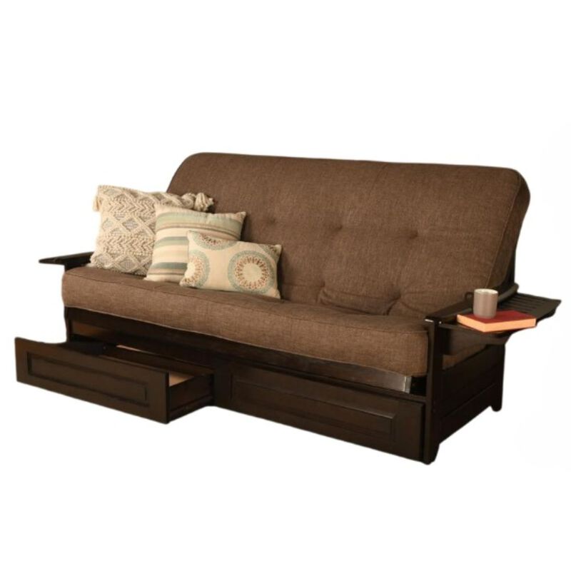 Phoenix Frame Queen-Espresso Finish-Linen Cocoa Mattress-Storage Drawers