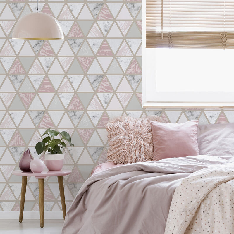 Marcy Pink Triangle Grid Wallpaper (Set of 2) image number 4