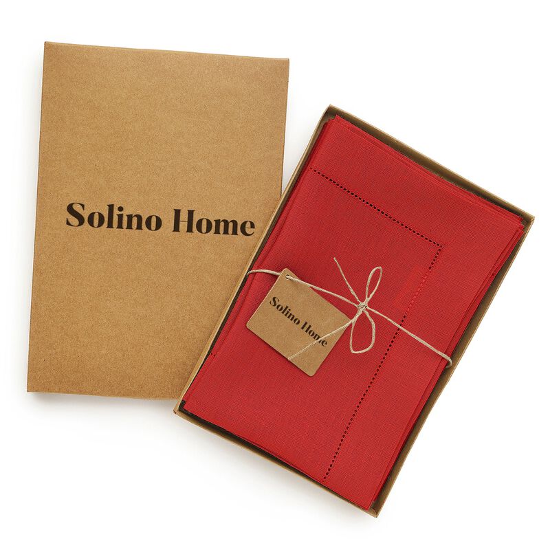 Solino Home Classic Hemstitch 100% Linen Dinner Napkins &ndash; Set of 4, 20 x 20 in, Machine Washable, Holiday and Everyday Dining