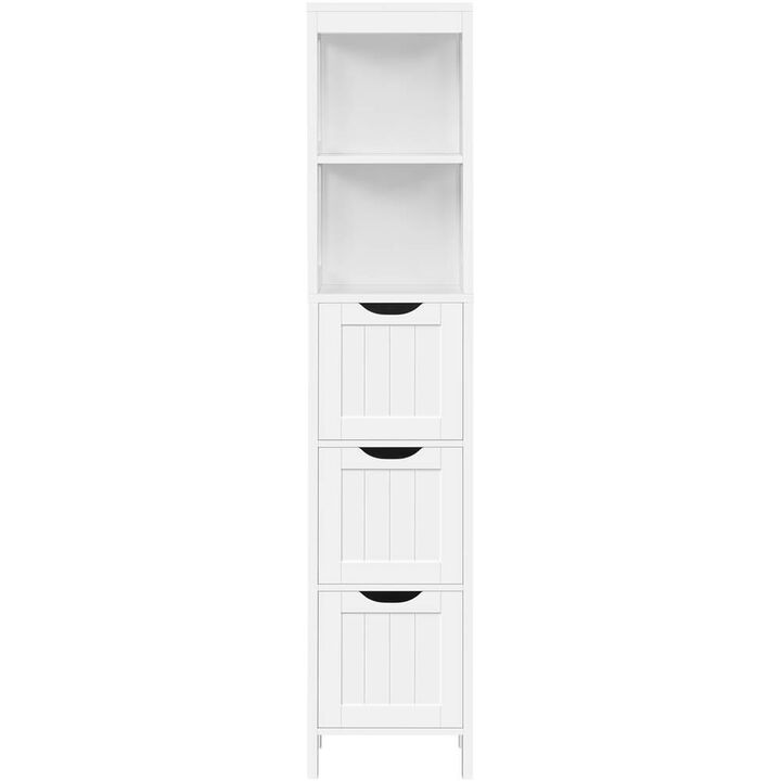 Hivvago Bathroom Cabinet Tower with 3 Storage Drawers and 2 Shelves in White Wood Finish
