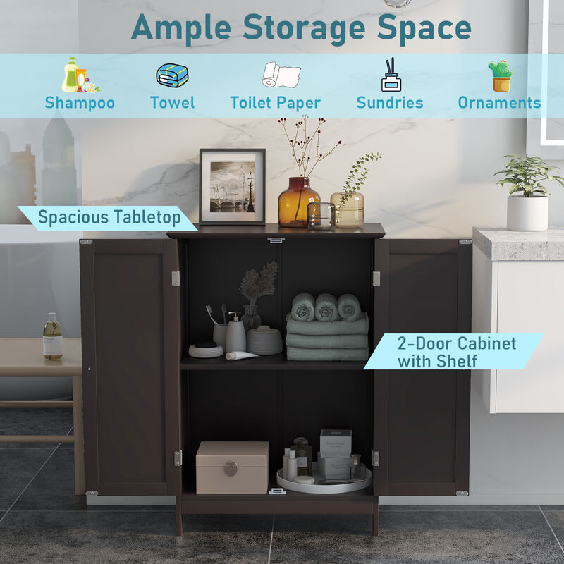 2-Door Freee-Standing Bathroom Cabinet with Shelf