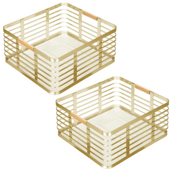mDesign Metal Wire Rustic Large Food Storage Bin Basket - 2 Pack - Black/Natural