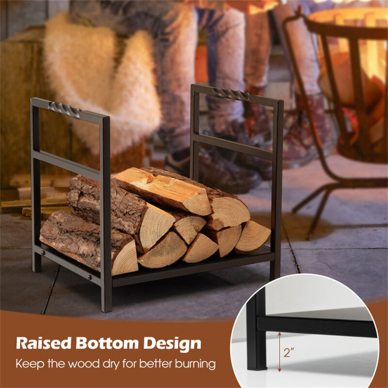 Firewood Log Rack with Unique Handle and Raised Feet-Black image number 4