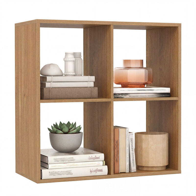 4 Cube Bookcase with Back Guardrail for Bedroom Storage image number 3