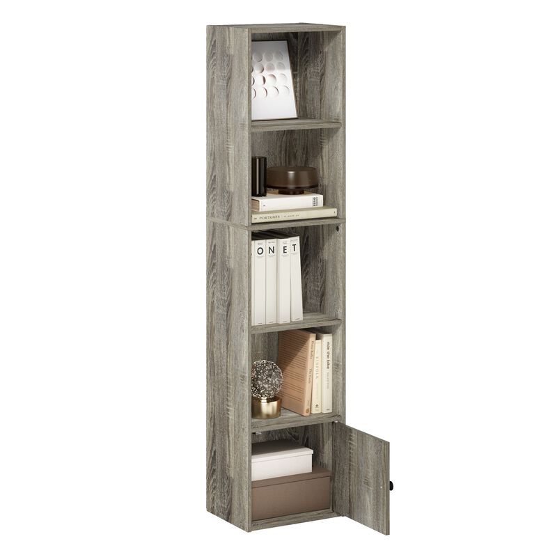 Furinno Luder Shelf Bookcase with 1 Door Storage Cabinet, French Oak