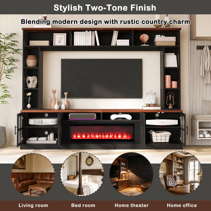 Merax Large TV Stand with Electric Fireplace Insert, 3 Top Shelves + 6 Side Shelves image number 5