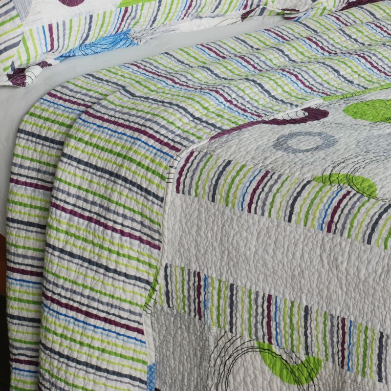 Bubble Ocean King Size 3PC Cotton Quilted Printed Patchwork Style Bedding Set image number 3