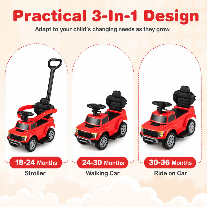 Toddler 3 in 1 Push Ride On Car for Park Backyard and Outdoor Use image number 2