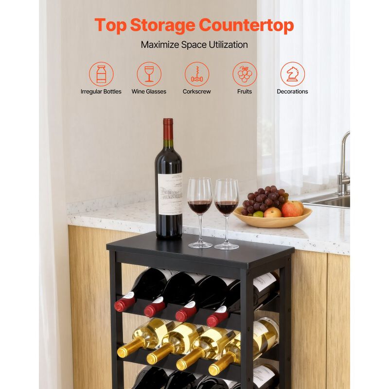 Freestanding 24 Bottle Wine Rack with Tabletop for Kitchen and Dining Room-Black image number 6