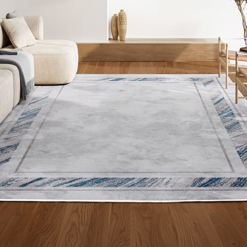 Athens Classic Border Marble Pattern High-Low Area Rug