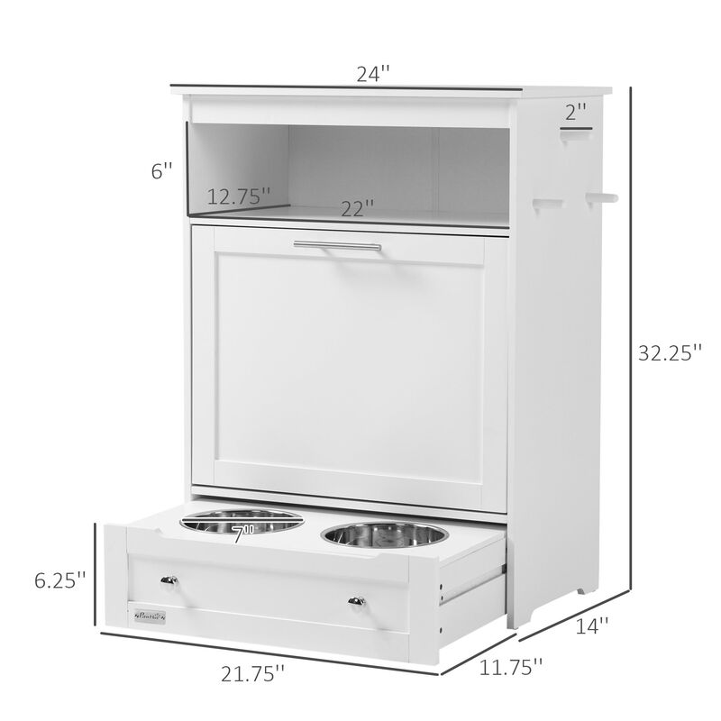 White Pet Station: Dog Feeding Cabinet with Food Storage image number 2