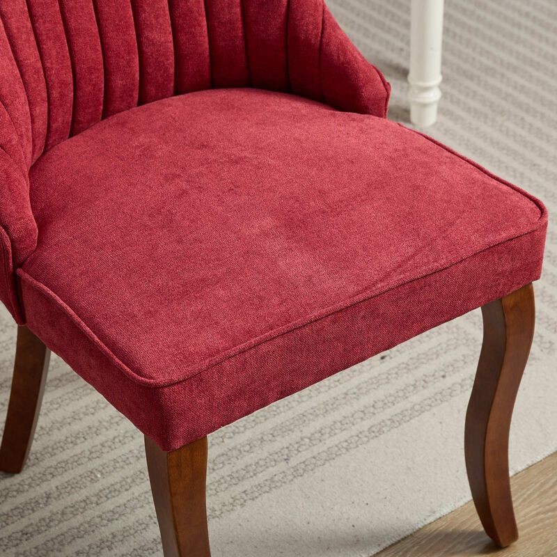 Whisen 2-Piece 25inch Dining Chairs, Rayon Linen Upholstered Channel Tufted with Curved Solid Wood Legs for Kitchen Dining Room image number 6