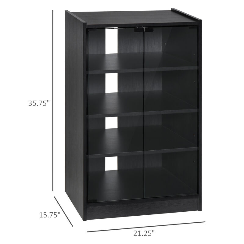 HOMCOM 5-Tier Media Stand Cabinet with 3-Level Adjustable Shelves, Tempered Glass Doors, and Cable Management, Black