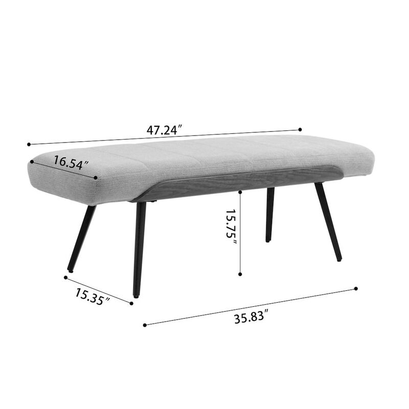 Glamour Home Beige Washed Woven Fabric Bench White Washed Wood Accents and Black Iron Legs