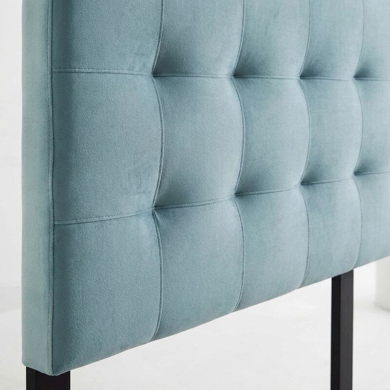 Blue Queen Biscuit Tufted Velvet Headboard Performance Fabric Upholstered image number 4