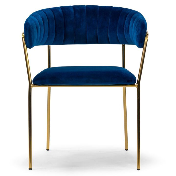 Glamour Home Set of 2 Anya Blue Velvet Arm Chair with Golden Metal Legs