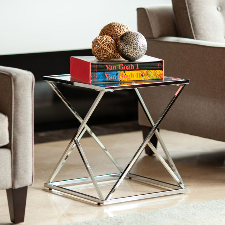 Danya B. Square End Table with Clear Glass Top and Polished Chrome Base