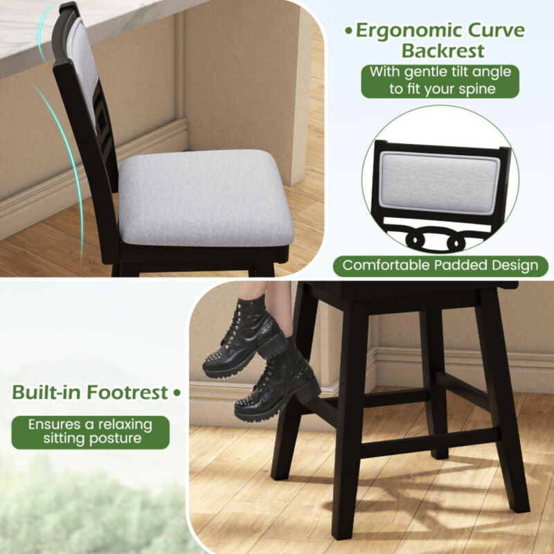 Set of 2 Black 25 Inch Counter Height Bar Stools with Upholstered Backrest and 360 Degree Seat image number 5