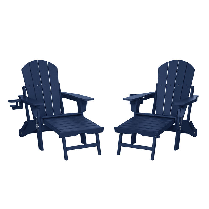 WestinTrends Folding Adjustable Adirondack Chair with Retractable Ottoman and Cup Holder (Set of 2)