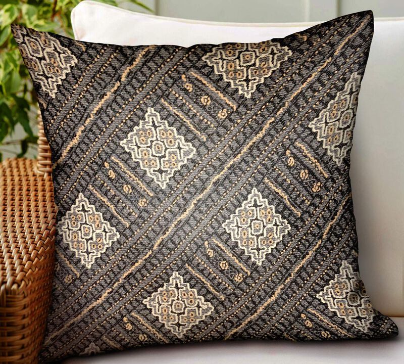 Plutus Brands Pewter Lattice Charcoal Geometric Luxury Outdoor/Indoor Throw Pillow