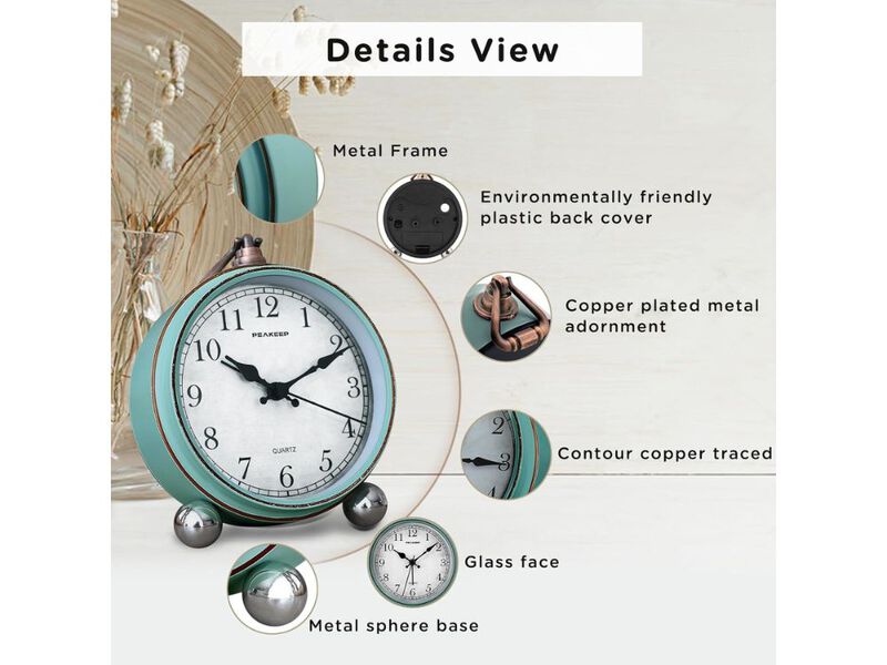 4 Inch Silent Analog Alarm Clock Battery Operated Retro Antique Style for Bedside Desk Room Decor Elegant Gift image number 2