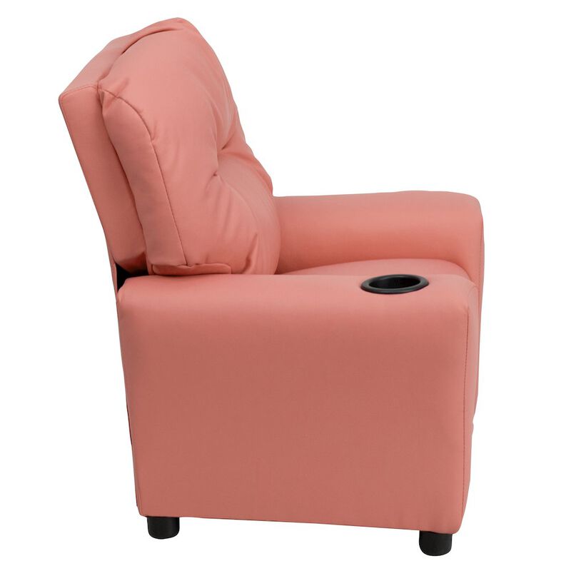 Flash Furniture Contemporary Pink Vinyl Kids Recliner with Cup Holder