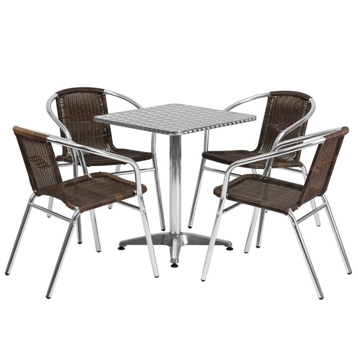 Flash Furniture 23.5'' Square Aluminum Indoor-Outdoor Table Set with 4 Black Rattan Chairs