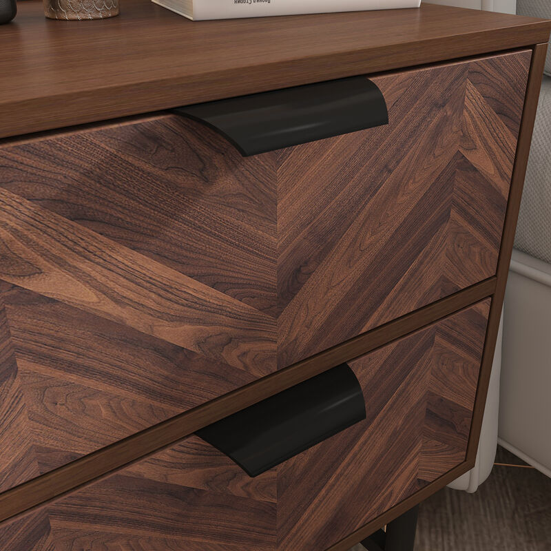 2-Drawer Brown Wood Nightstand With Metal Legs, Side Table Bedside Table 24 in. H x 18.9 in. W x 15.7 in. D