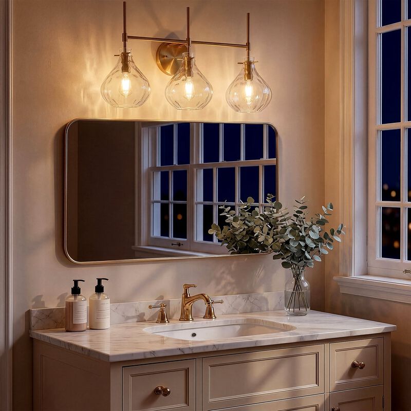 Bathroom Vanity Light, Three-Light Water Ripple Glass Shades image number 5