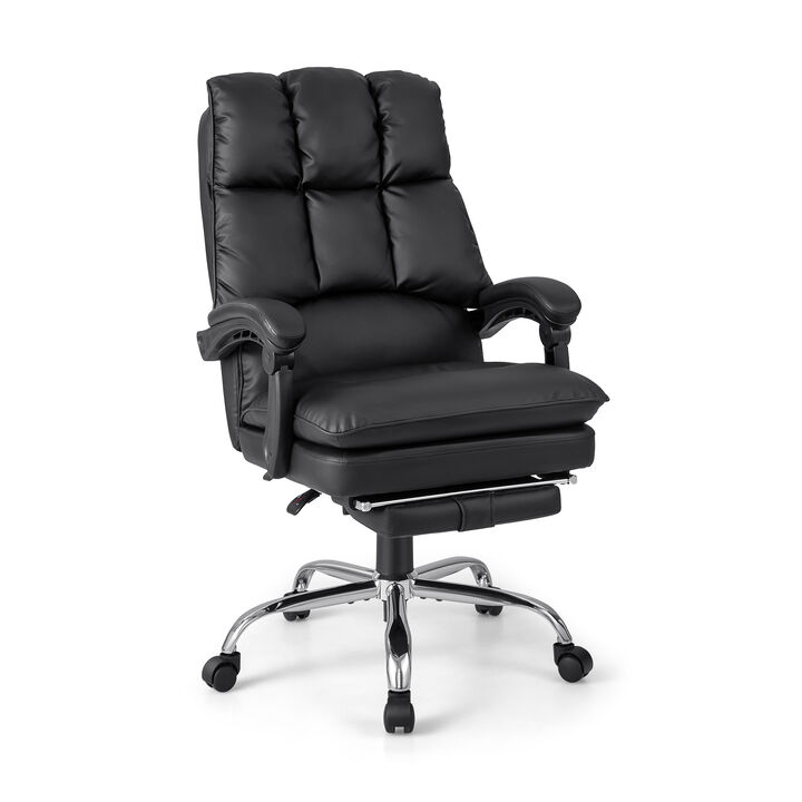 Ergonomic Adjustable Swivel Office Chair with Retractable Footrest-Black