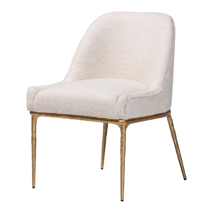 Baxton Studio Nalima Dining Chair - Modern Boucle Accent Side Chair with Hand-Forged Metal Frame and Wingback Seat