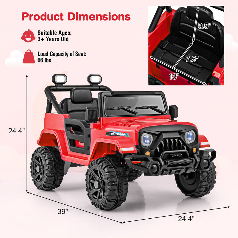Kids 12V Ride On Truck with Threaded Wheels Remote Control and 3 Speed Modes image number 2