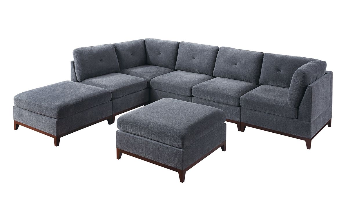Streamdale 7 Piece Ash Grey Chenille Fabric Modular Sectional with Ottomans