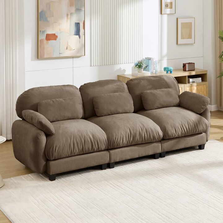 3 Seat modular cloud couch for living room, Chenille deep seat sofa with plush cushions, Modular 3 seater sofa for home